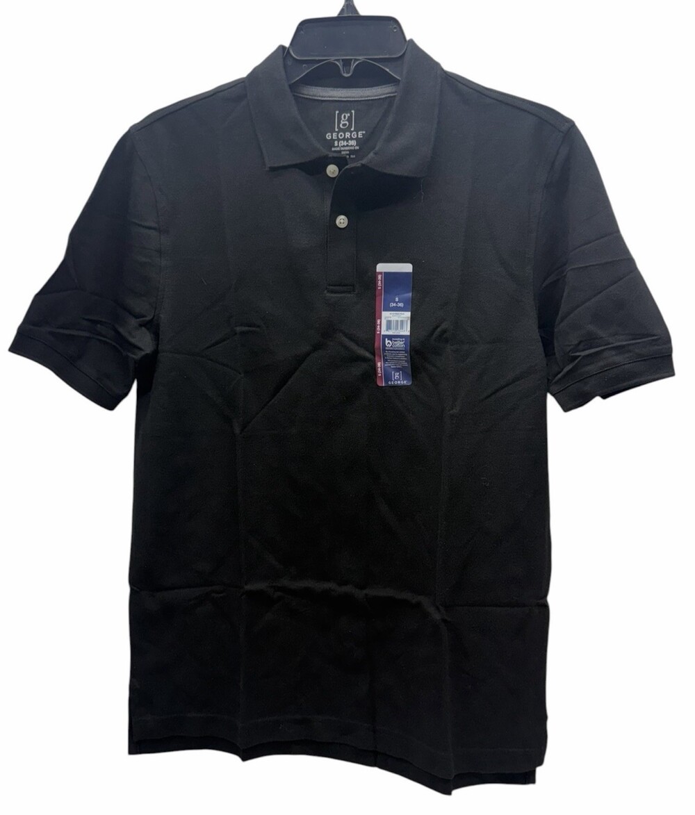 George Men’s Pique Polo Shirt Small 34-36 Black Soot Short Sleeve NWT